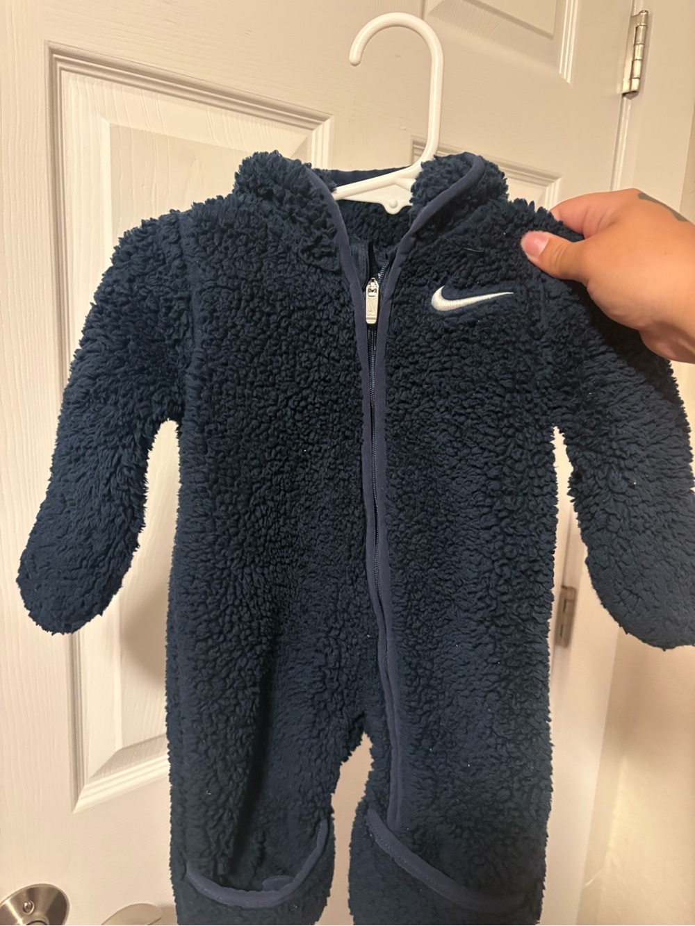 Nike Navy Sherpa Hooded One-Piece Romper